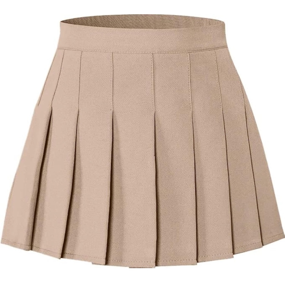 Girls Womens Pleated Skirt School Uniform Mini Skirts khaki tan side zip size 8